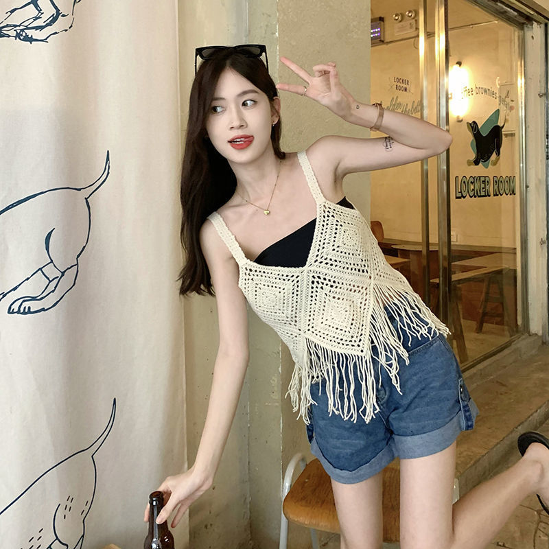 2025 Holiday Style Tassel Suspender Crocheted Vest Sexy Backless Sleeveless Holiday Style Design Top Summer Trend