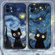 适用苹果15Plus梵高星空iPhone14ProMax黑猫星空12猫咪11手机壳X