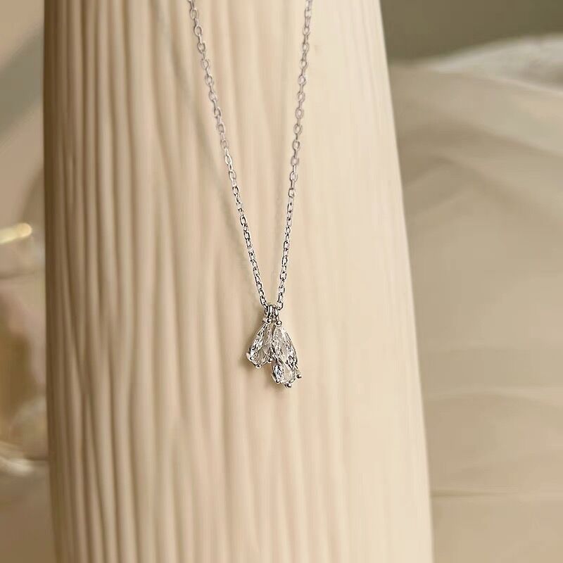 Water Droplets Pattern Women's Gender 925 Sterling Silver Zircon Inlay Water Droplets Pendant Necklace