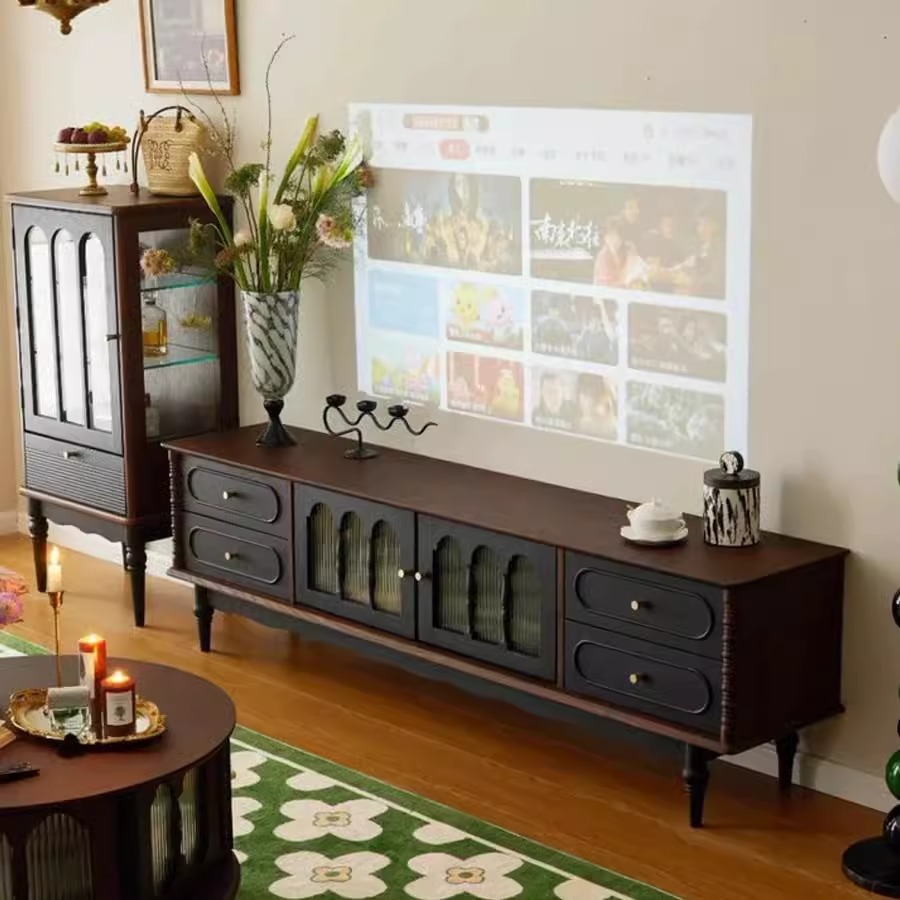 Foshan Factory Wholesale Custom-Made Solid Wood French Retro-Style Storage and Storage Integrated Norson Tv Cabinet Coffee Table for Home Use