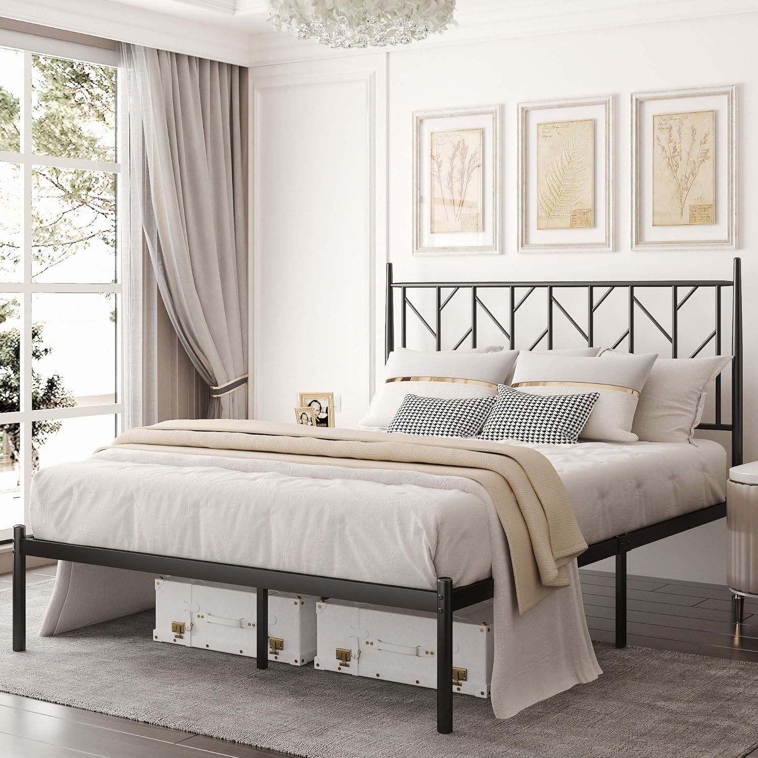 简约双人床工业风金属床架易组装家用钢架床1.8米宿舍床跨境新品