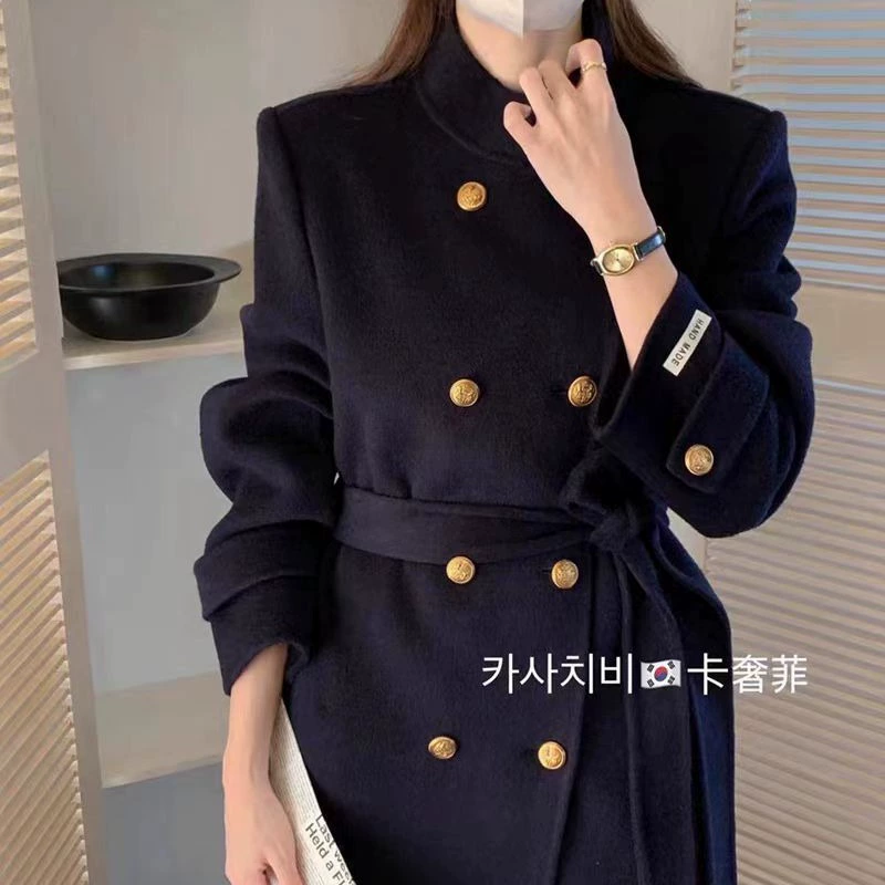 Популярное онлайн популярное Новое двустороннее шерстяное пальто 2024, длинное наплечное пальто в Корейском стиле, тонкое шерстяное пальто в наличии