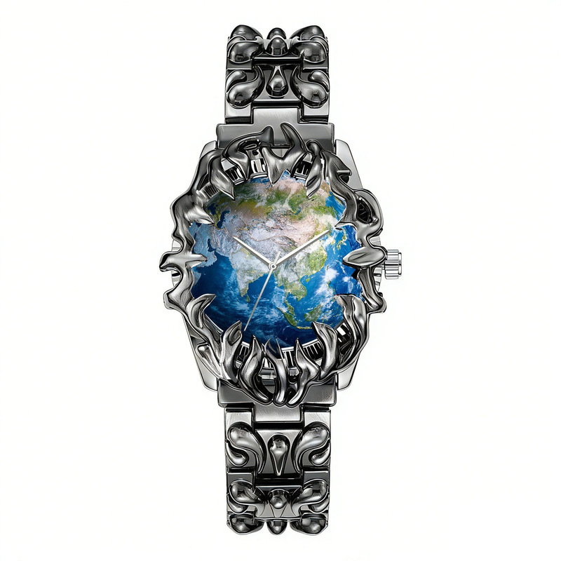 Galaxy Planet Pattern Waterproof Watch, Stylish Mechanical Style Quartz Watch for Male Middle and High School Students