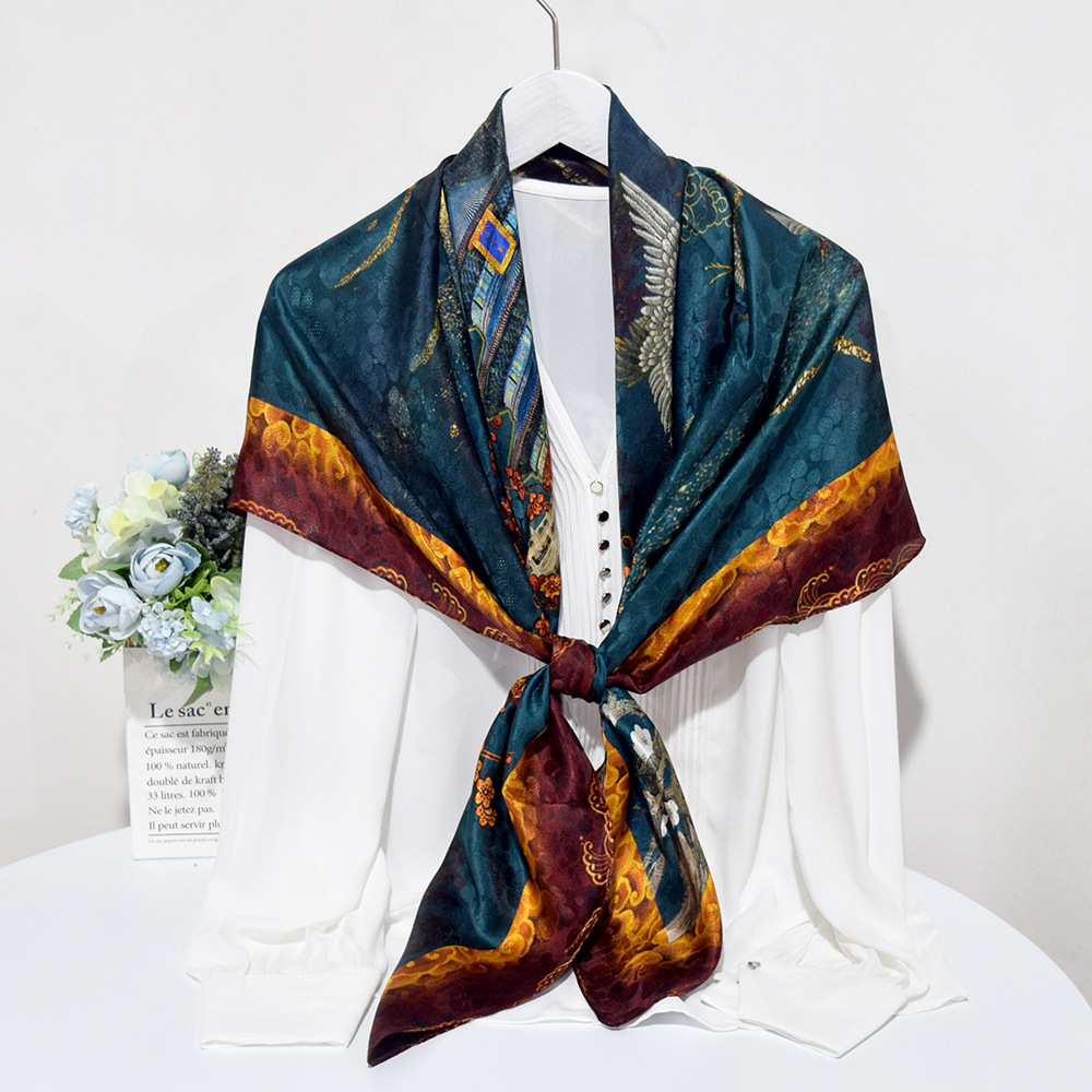 Autumn new pattern Real silk Large square 110cm Chinese style Sangpo satin Jacquard weave Silk scarf 100 Silk scarves Shawl