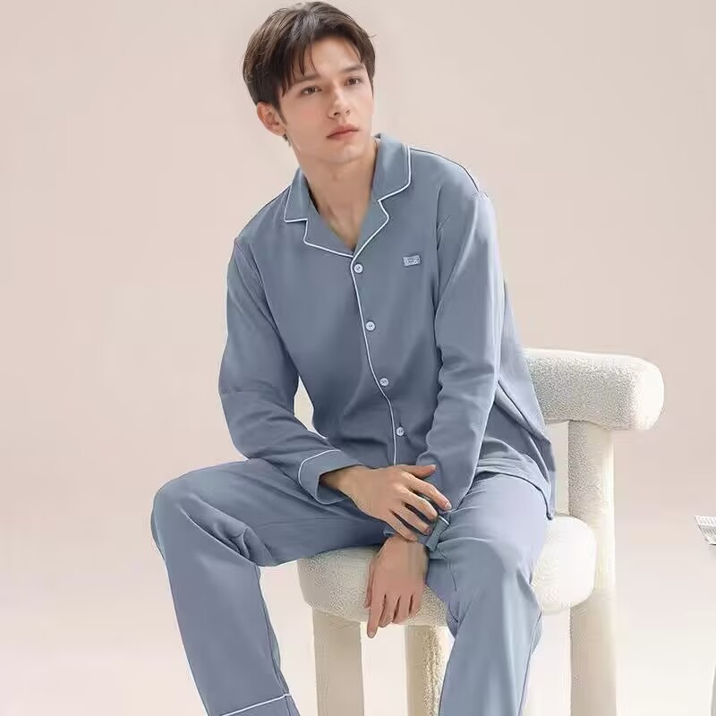 Pijamas de hombre primavera y otoño 100% algodón de manga larga ropa para el hogar algodón de los hombres Otoño e Invierno traje fino