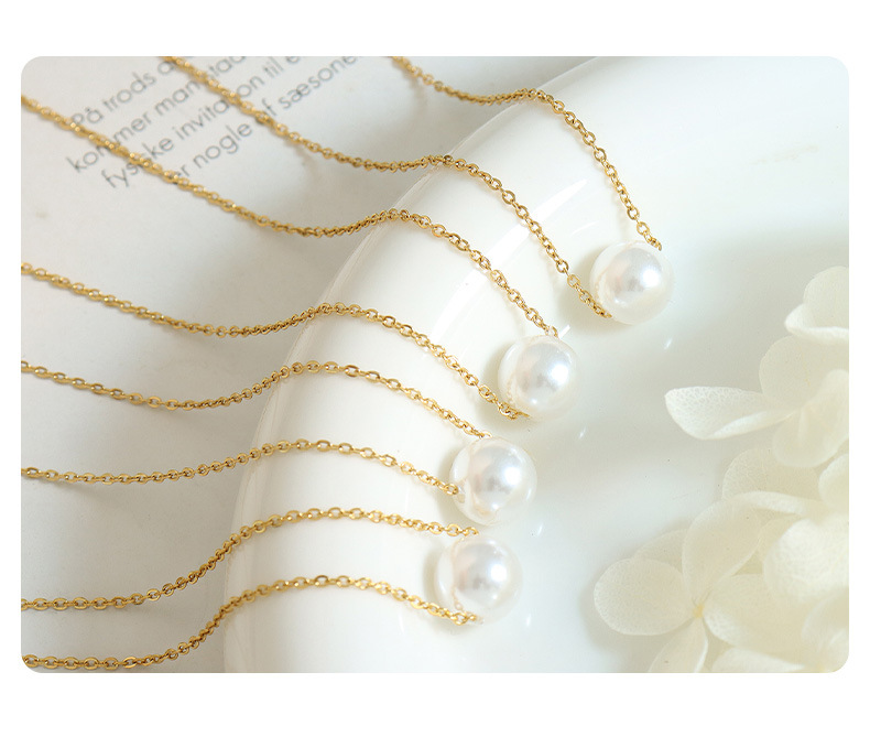 304 Stainless Steel, Imitation Pearl Material Solid Color Pattern Women'S Gender PVD Coated Real Gold Plated 18K Gold Solid Color 304 Stainless Steel Imitation Pearl Fashion Waterproof Non Tarnish 304 Stainless Steel Pendant Necklace