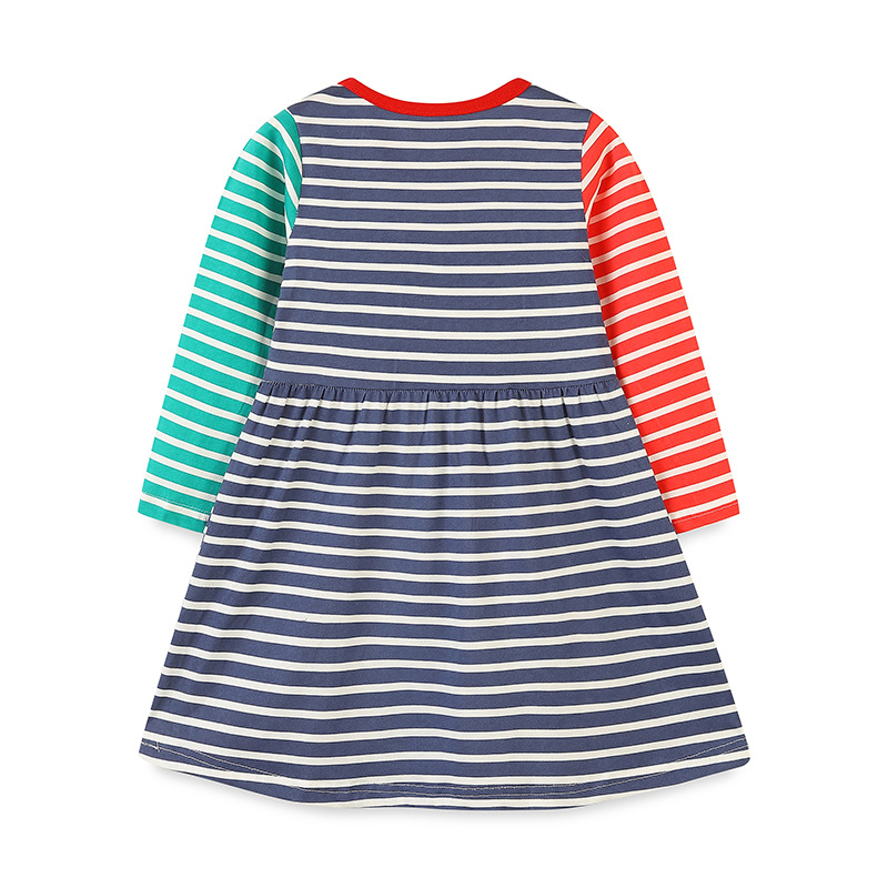 AostaBetty Vestido de otoño para niñas, vestido de retazos de animales de dibujos animados de Navidad para niños pequeños, vestido largo a rayas.