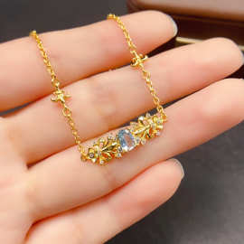 新款天然海蓝宝手链S925银镶嵌主石4*6mm百搭网红爆款女饰批
