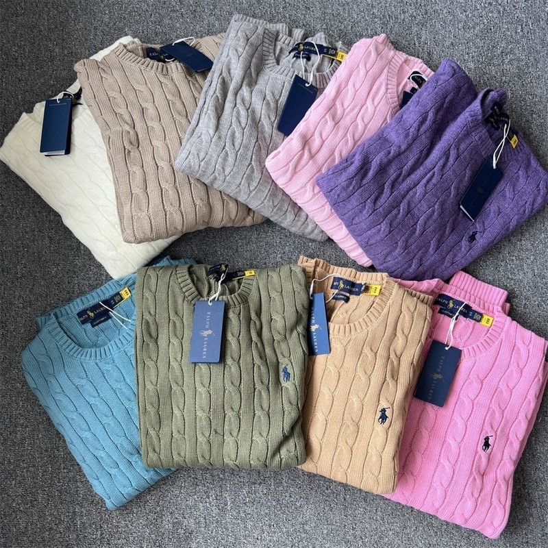 Original Export Product, Qr Code Available, Cotton Thread Lace, Horse Embroidery, Classic Twist Pattern, Round Neck, Knitted Long-Sleeve Top