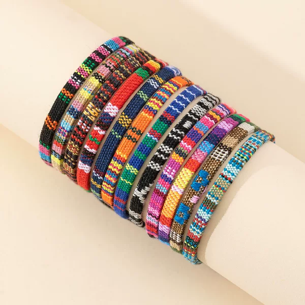 Cross-Border Hot-Selling Woven Bracelets, Hand-Woven Rope Finished Products, Adjustable Colorfulful Cotton and Linen Niche Versatile Woven Bracelets