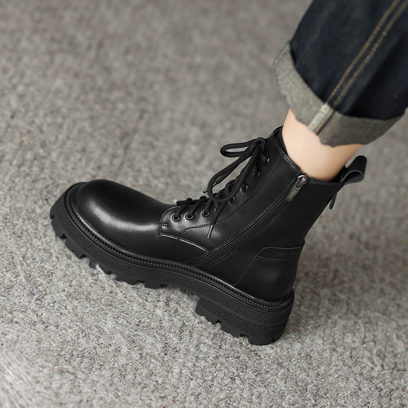 Кожаные Ботинки Martin на толстой подошве Shibao Fir, женские весенне-осенние одиночные сапоги 2023, новые зимние британские БОТИНКИ с кружевом