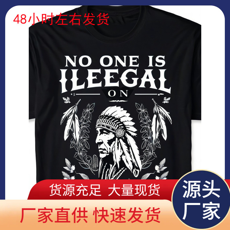 【European Size Cotton T】1 Men's Native American Pattern T-Shirt - "No One Is Right on Stolen Land