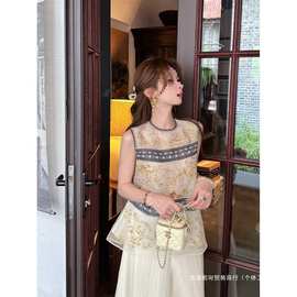 跨境GA盈瓷【流光锦】新中式国风珠绣绝美千金圆领无袖衣马甲