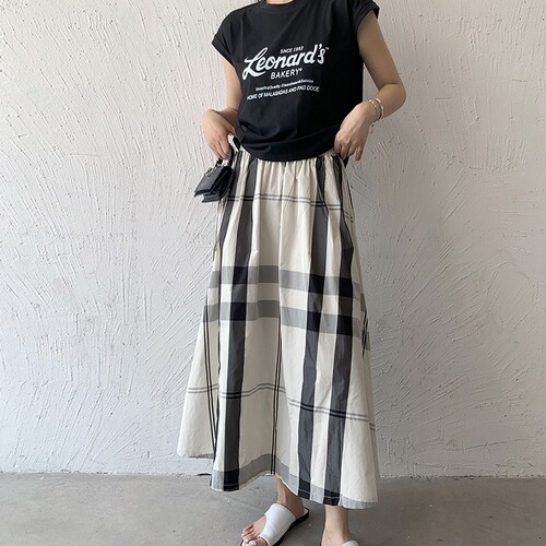 7-Color New Arrival In Stock 2024 Spring Summer Korean Bestselling Checked Semi-Skirt, Versatile Fashion Large Swing A-Line Skirt