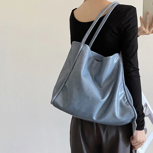 Bags  New Trendy Hand-held Glossy Tote Bag Women's Large Capacity Class College Student Casual Underarm Shoulder Bag