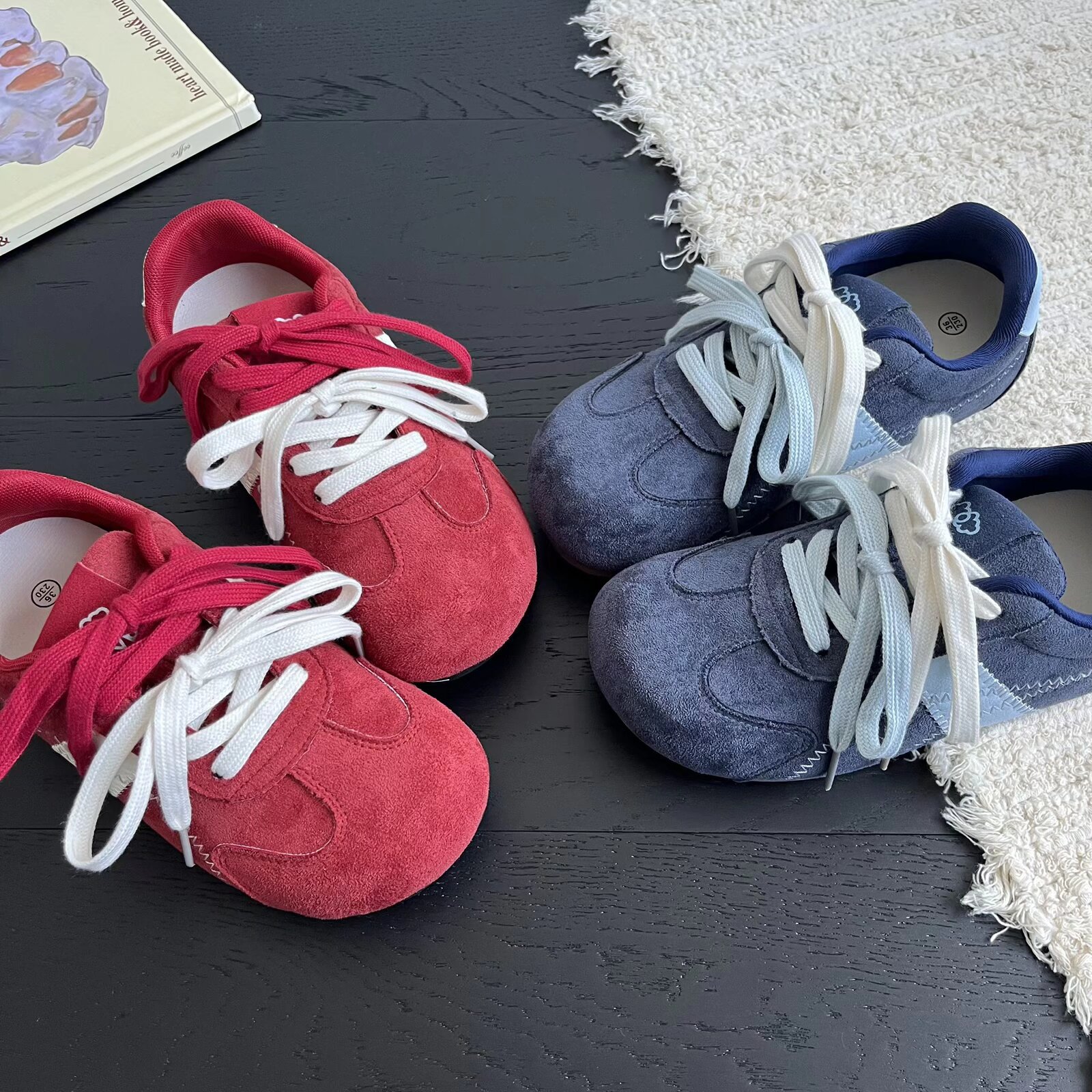 Retro Ancora Red Canvas Shoes for Women 2025 Autum New Student Flats Casual Sneakers Frosted Bread Shoes