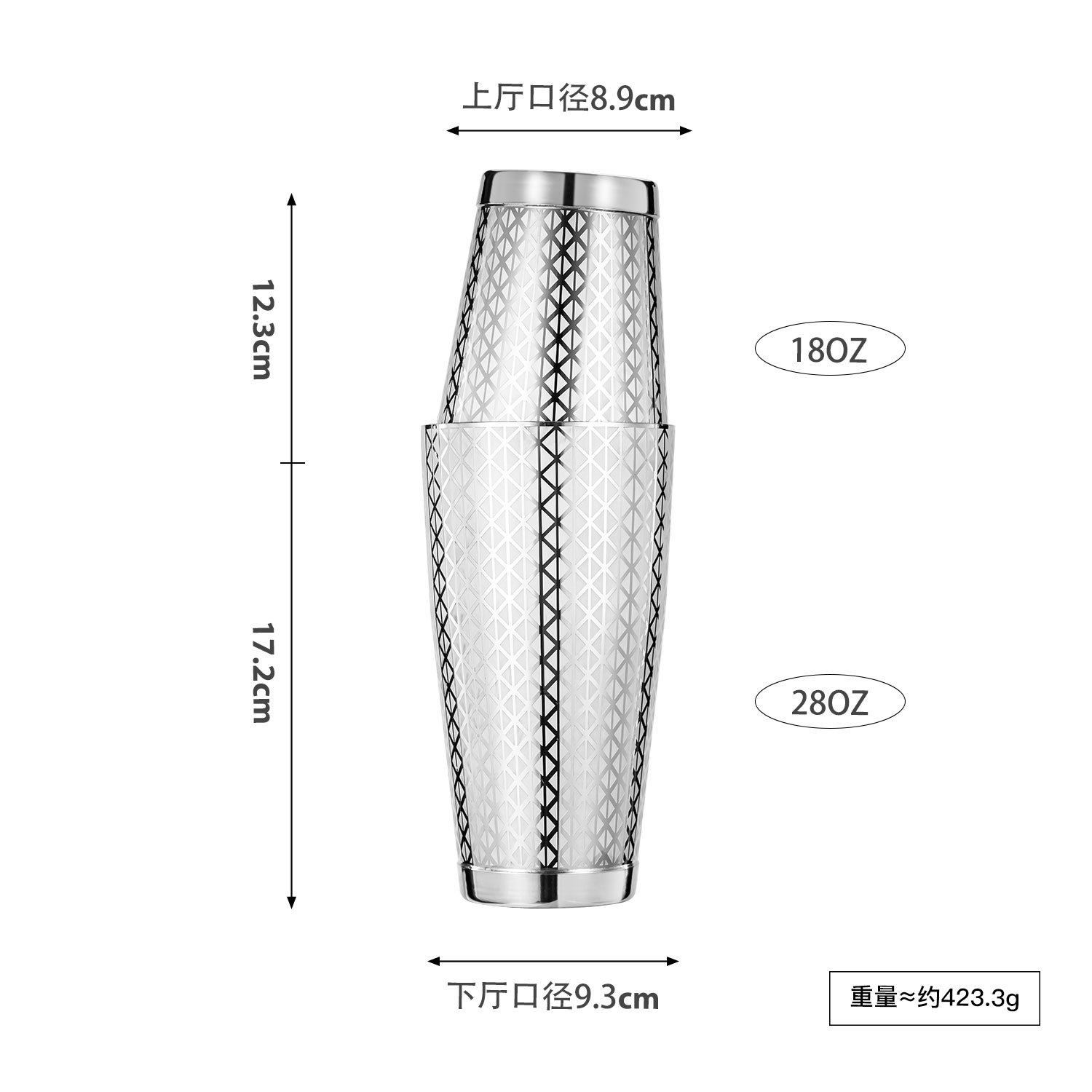 304 acero inoxidable exquisitamente tallado flores de dos secciones con fondo sin fondo Boston bar mezclador shaker kettle