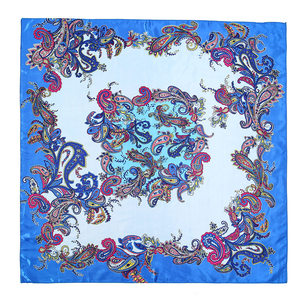 Moda y elegancia 90 satén bufanda cuadrada grande protección solar playa bufanda de seda chal patrón de flor de anacardo de doble uso collar de cinta mujer