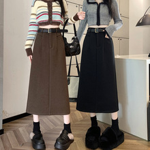 毛呢半身裙女秋冬2025冬季加绒加厚新款高腰显瘦百搭a字中长裙