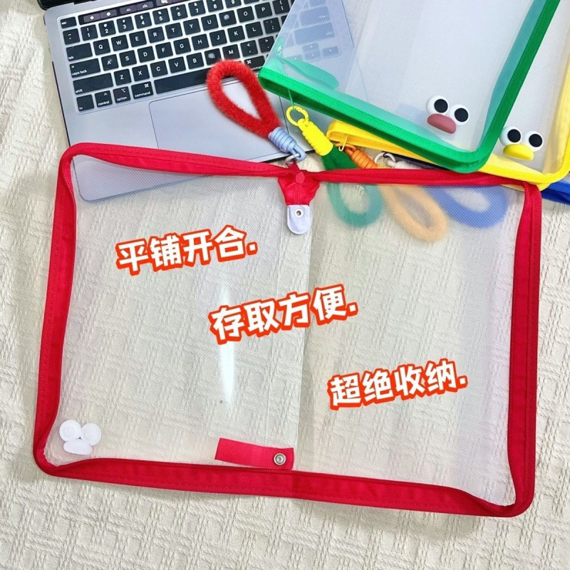 Bolsa de archivo de cremallera transparente personalizada A4 de gran capacidad para estudiantes universitarios libros de texto de papel de prueba de color nueva bolsa portátil