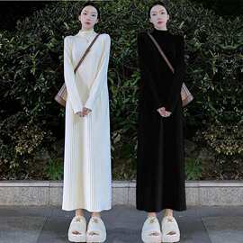 175高个子针织连衣裙女秋冬季内搭配大衣超长款毛衣裙长裙到脚踝