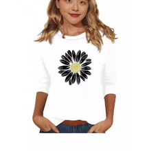 跨境2024亚马逊速卖通欧美新款女装圆领七分袖宽松印花T恤女士上