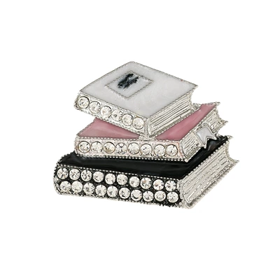 European and American New Enamel Rhinestone Three-Book Shaped Brooch Creative Pin Trendy Men's and Women's Clothing Accessories Corsage Jewelry (Yaxa sancaqları) - three-books-brooch-white-diamond