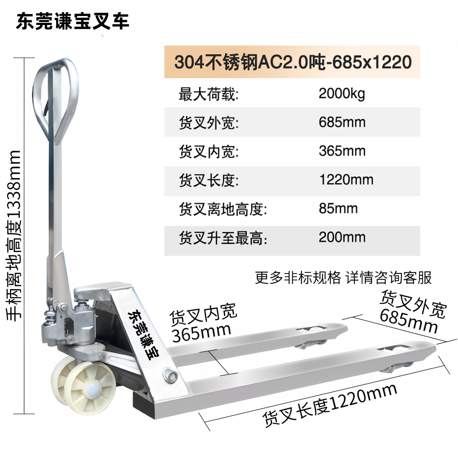 Fábrica de alimentos y medicamentos, almacenamiento en frío, productos acuáticos, paletas hidráulicas manuales de acero inoxidable 304, carretillas elevadoras galvanizadas