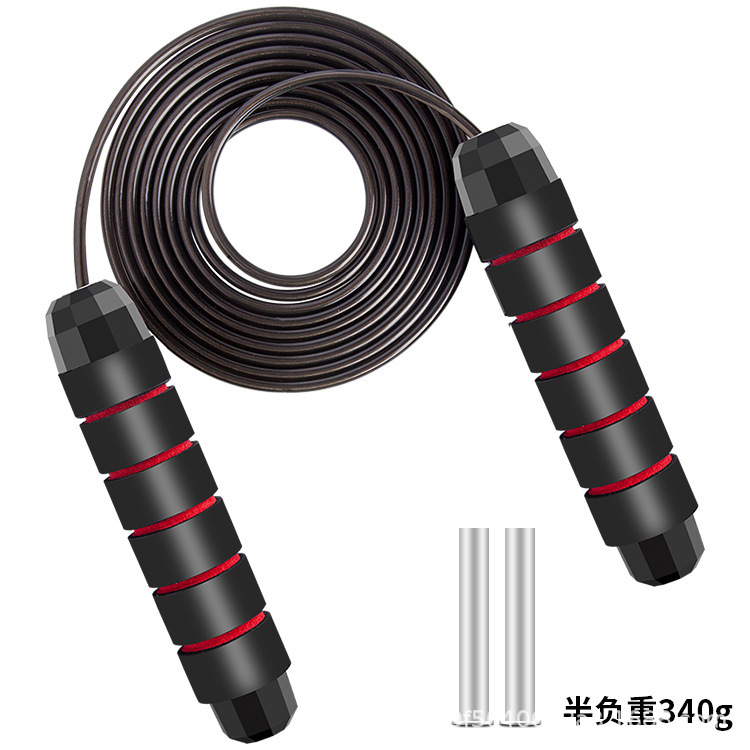검정색과 빨간색의 무게 강철 와이어 줄넘기 340g