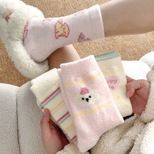 Plush Socks Children Autumn and Winter Coral Fleece Moon Socks Thickened Warm Cute Cotton Socks Home Floor Sleep Socks