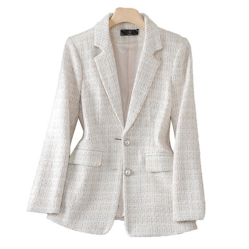 Chaqueta de Traje a Cuadros de Tweed para Mujer Lana Sin Planchado para Otoño e Invierno
