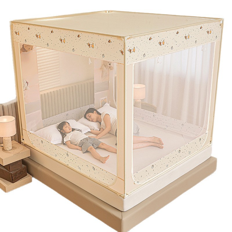 Verano cama mosquiteros de bolsillo tipo anti-mosquitos dibujos animados dormitorio tres puertas de cremallera antipolvo sin instalación soporte grueso