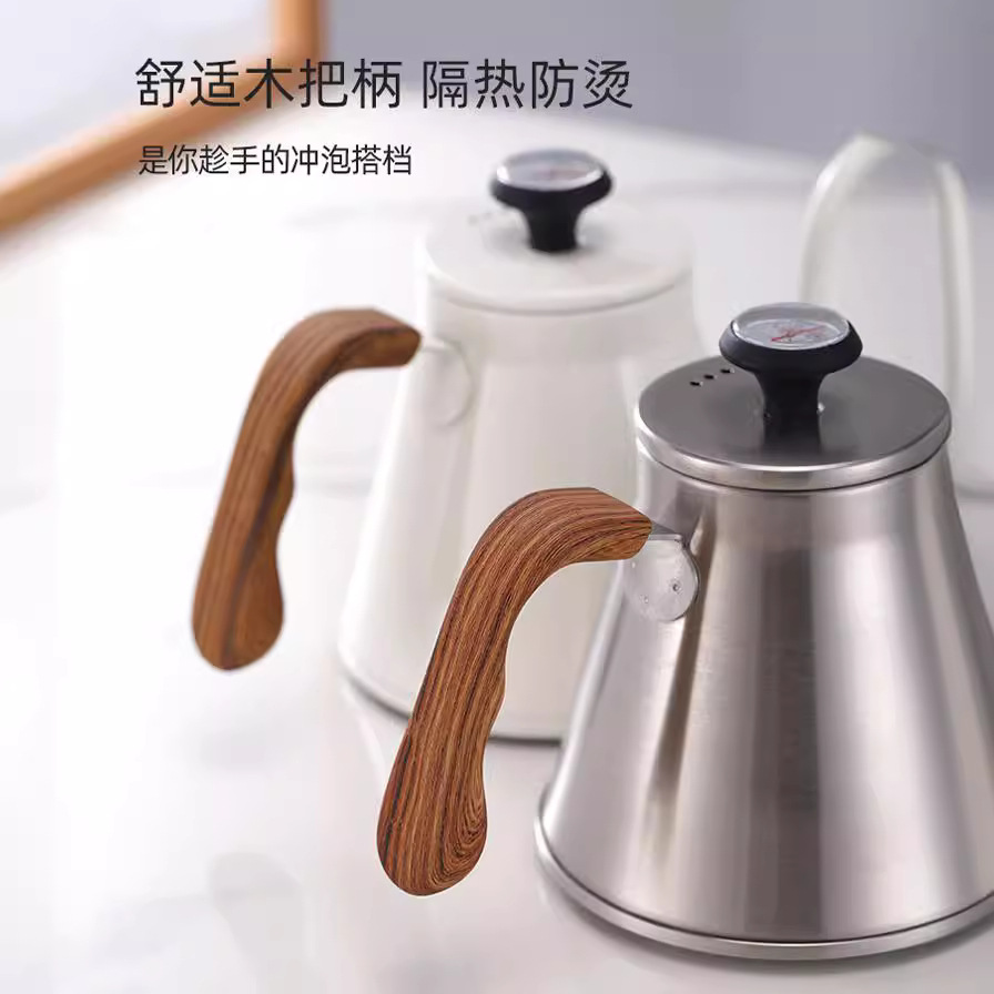 1,1L estilo europeo con tapa control de temperatura 304 acero inoxidable cafetera de descarga manual hervidor de agua de llama abierta para exteriores