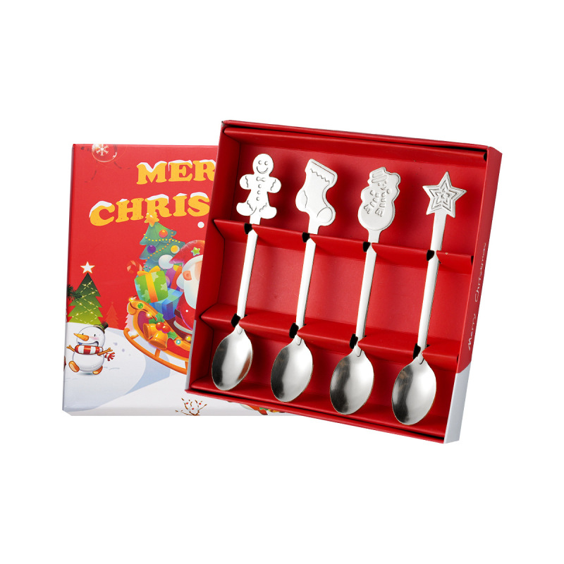 クリスマス食器ギフトステンレスデザートスプーンコーヒースプーンギフトボックスセットクリエイティブ漫画クリスマススプーン卸売|undefined
