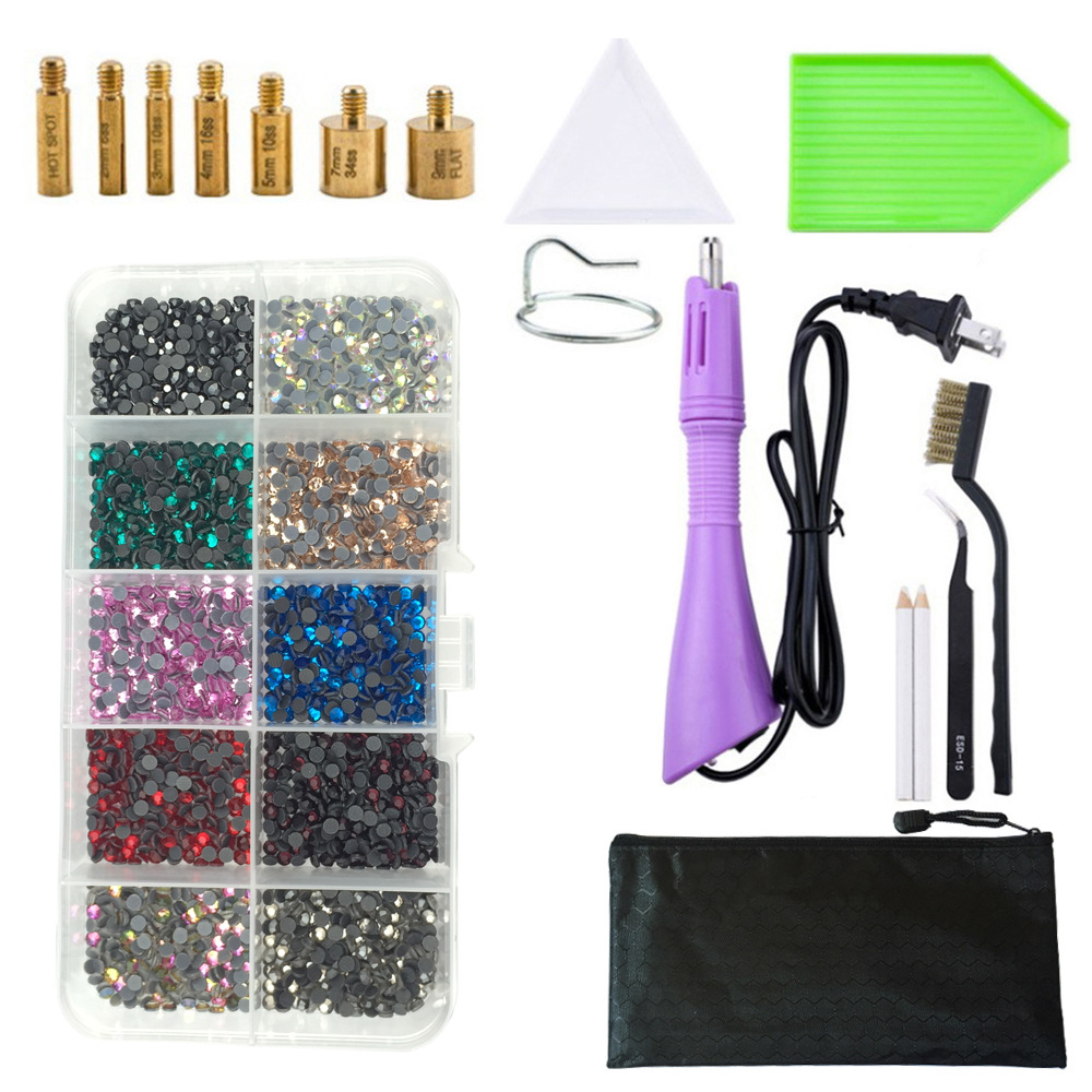 Máquina de perforación en caliente traje DMC fondo plano accesorios de herramientas de perforación en caliente pinzas Punto de ropa pluma de perforación bolsa de almacenamiento transfronterizo Amazon