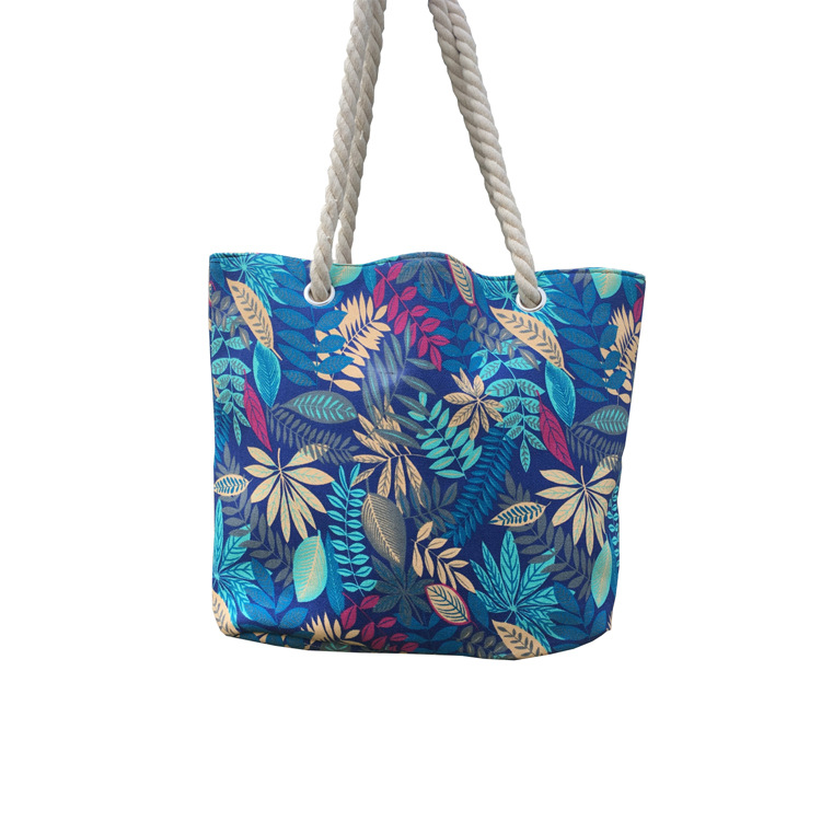 伊涵箱包购物手提袋全涤印花热升华沙滩包高档棉绳全涤帆布帆布袋