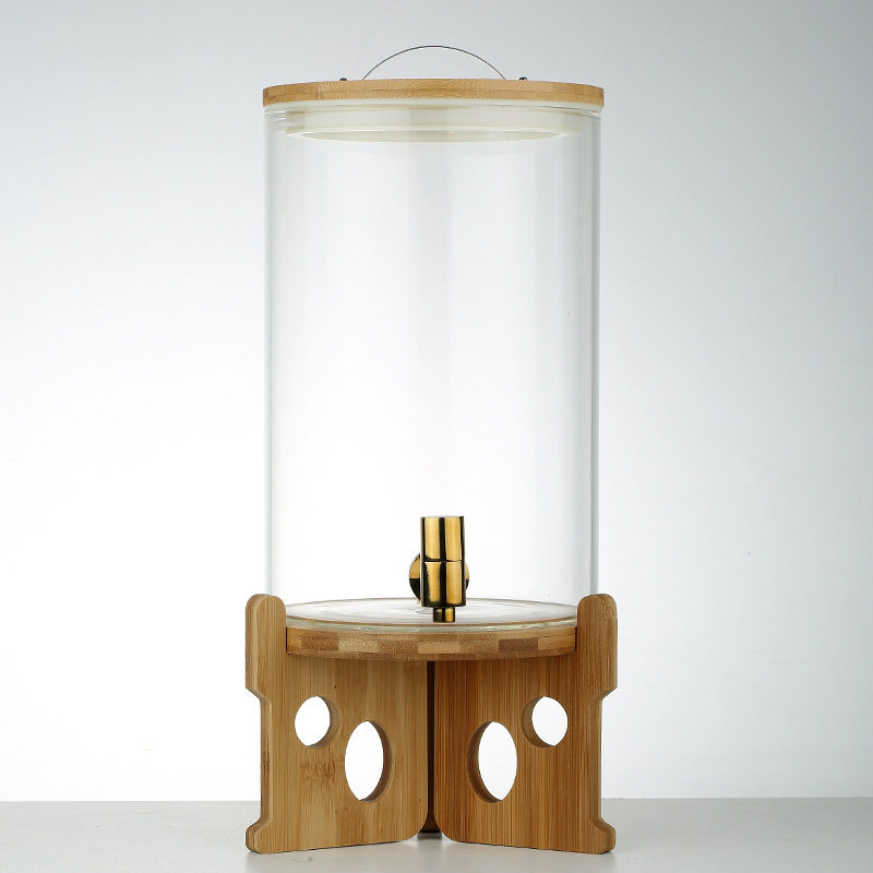 Gran capacidad de vidrio de borosilicato comercial de autoservicio de cola Cubo de jugo de limón hogar tanque de agua fría con grifo Cubo de vino