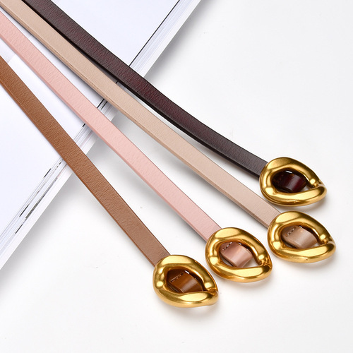 Genuine leather belt women's thin belt decoration with dress thin belt small fragrant waist chain retro belt waist accessories wholesale