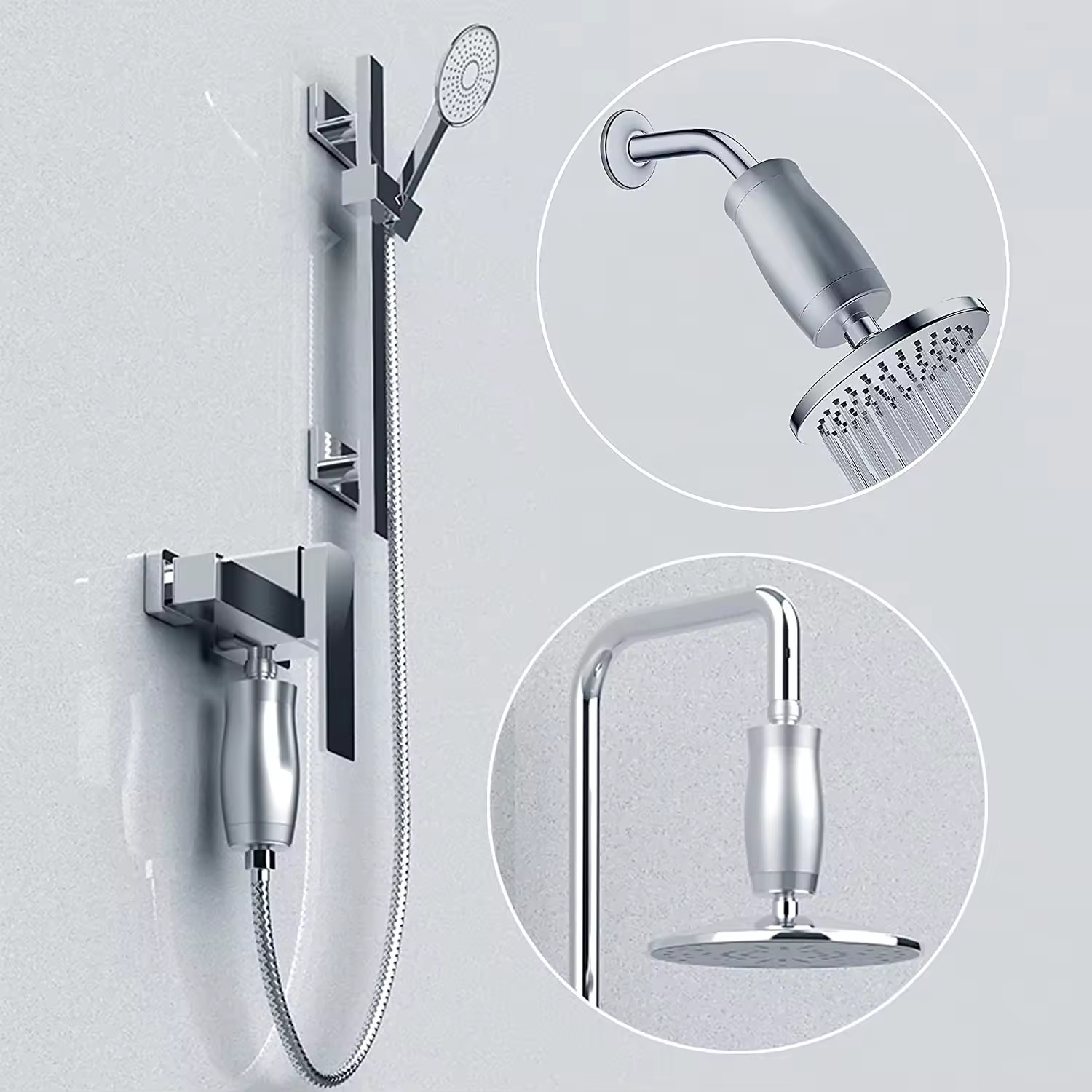 Filtro de ducha todo negro de material de aluminio, filtro de reemplazo desmontable, ducha, baño, purificación de ducha multicapa