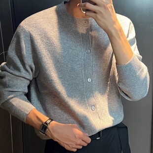 Knitted Sweater Cardigan Long-sleeved T-shirt Men's Autumn Korean-style Fashionable High-end Sweater Loose Casual Jacket New