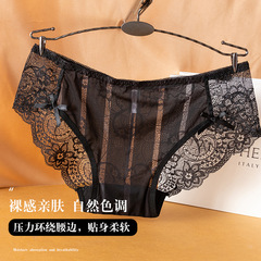 夏季蕾絲內褲女性感無痕網紗透明鏤空火辣誘惑低腰薄款女士三角褲