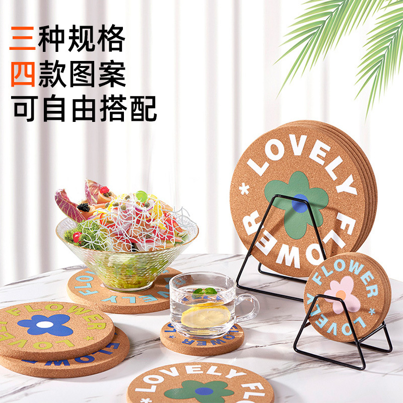 Large Medium Small Round Color Small Flower Cork Heat Insulation Pad High Temperature Pot Pad Pad Coaster