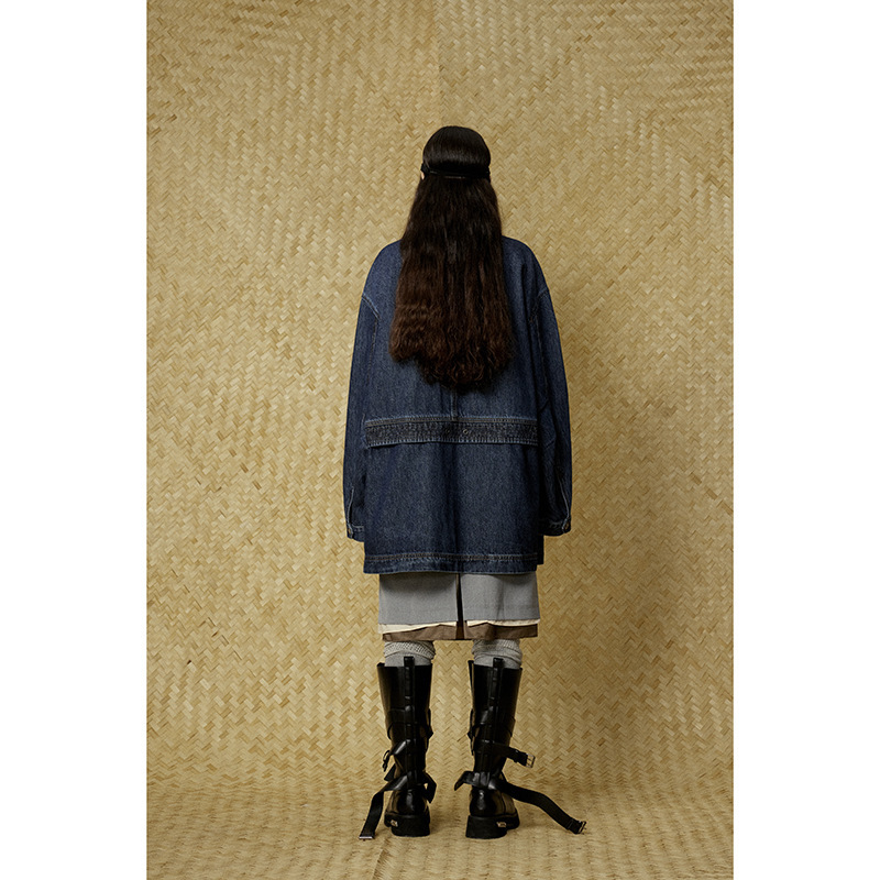 BTBDBTE美式街头多口袋水洗中长款立领风衣夹克男女工装牛仔外套|undefined