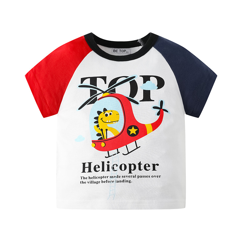 Ser Superior nuevo patrón de dinosaurio de dibujos animados Camiseta de manga corta para niños entrega de una pieza delgada de verano para niños