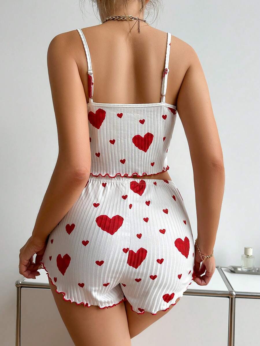 Home Occasion Home Women's Sweet Heart Shape Polyester Shorts Sets Pajama Sets