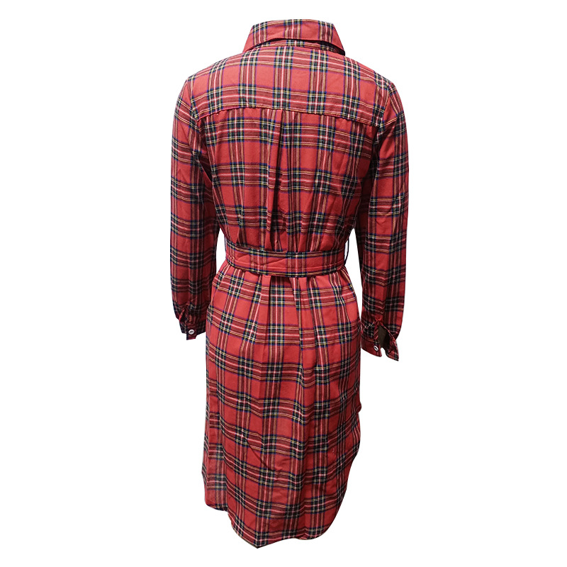 Women Clothing Ladies Collared Long Sleeve Shirt Women Mid-Length Plaid Shirt Shirt Dress