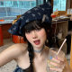 Sweet cool hot girl horn cowboy hat female y2g niche original personality star toe cap face-showing kitten ear hat