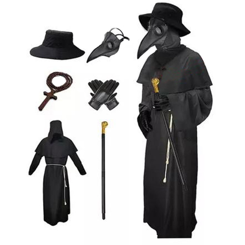 Halloween Costume COS Black Disease Plague Doctor Costume Birds Beak Show Costume Punk Steam Mask Bird