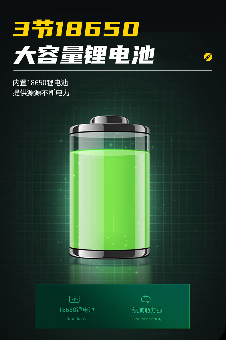 Strong flashlight built-in battery large capacity long life high lumen flashlight LED tail light aluminum alloy flashlight