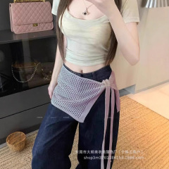 杏色镂空针织半身裙女夏季2025新款叠穿遮臀屁帘系带半裙围裙短裙